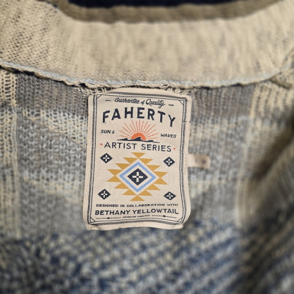 Faherty Paloma Longline Duster Cardigan Organic Cotton Boho Southwestern - Picture 4 of 4
